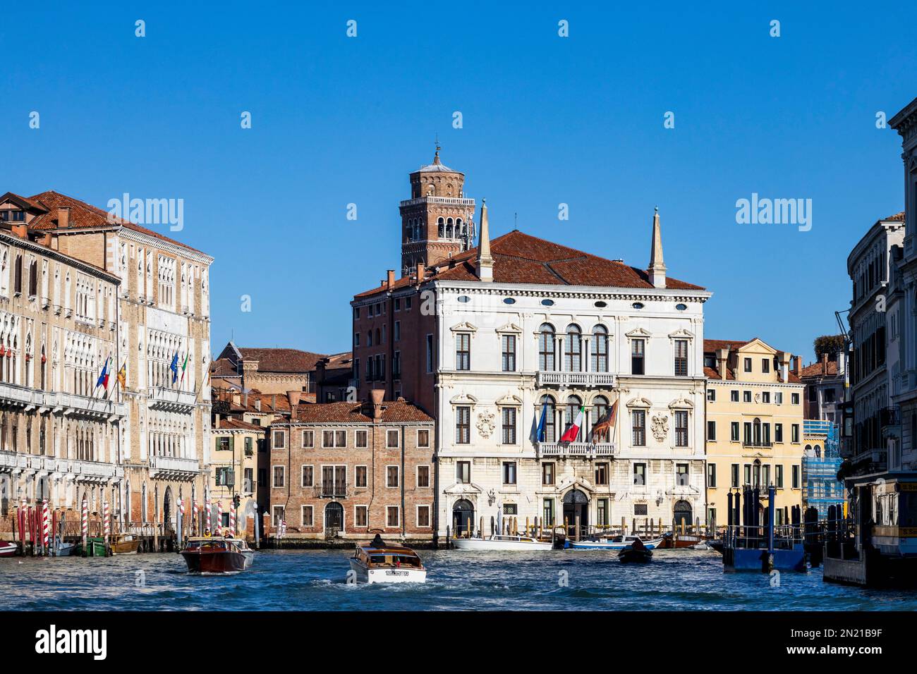 Palazzi lining Canal Grande, Grand Canal, Venice, Veneto, Italy, Europe Stock Photo