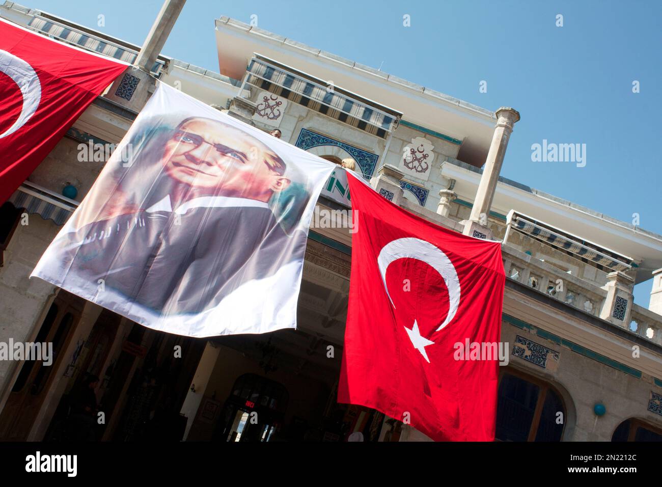 Ataturk and Turkish Flag,Prince's Island, Istanbul, Turkey Stock Photo