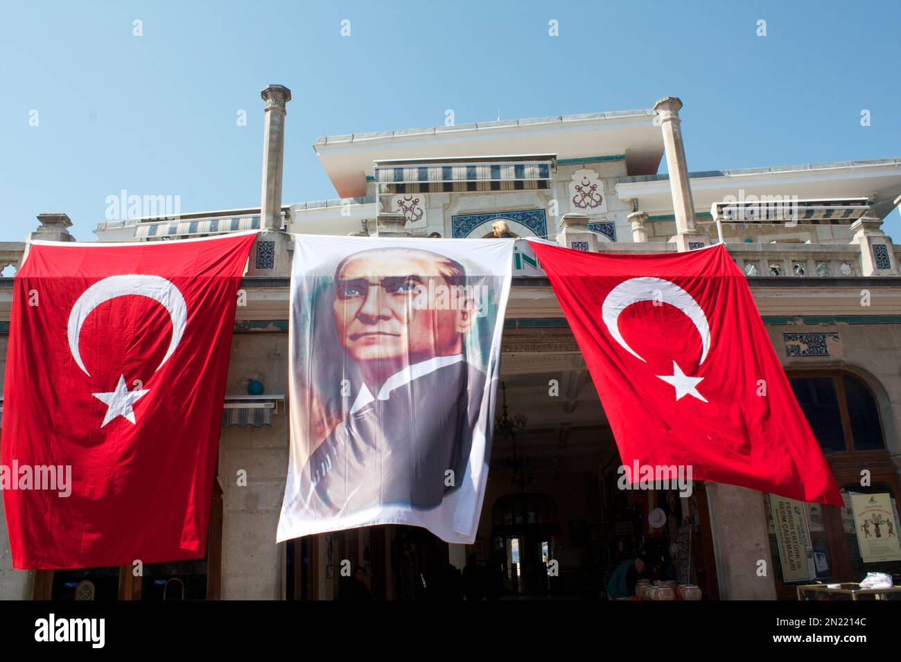 Ataturk and Turkish Flag,Prince's Island, Istanbul, Turkey Stock Photo