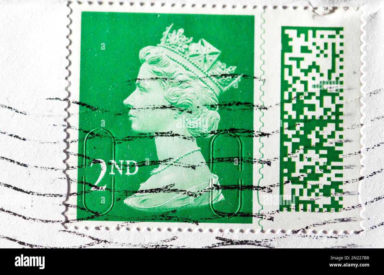 A green second class franked British postage stamp 2022 Stock Photo Alamy