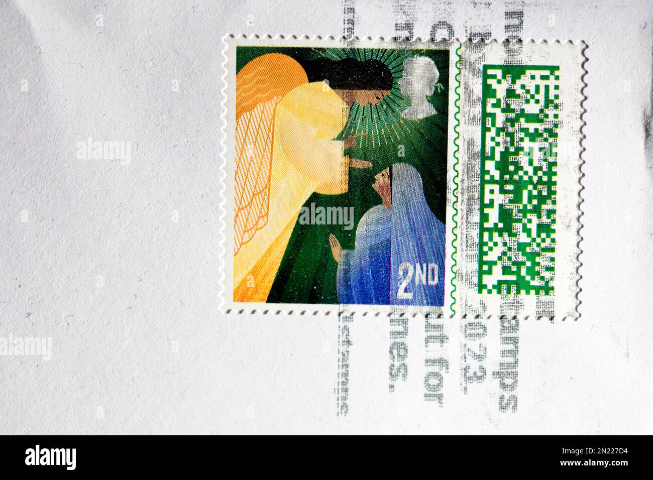 Second class franked British postage stamp Christmas 2022 Stock Photo
