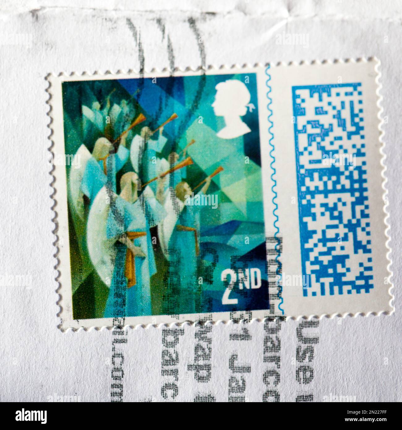 Second class franked British postage stamp Christmas 2022 Stock Photo