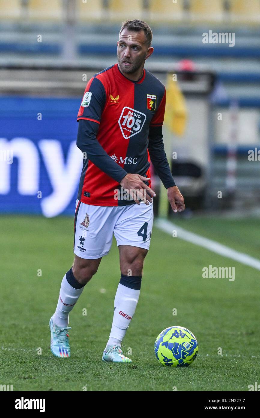 Parma, Italy. 05th Feb, 2023. Tardini Stadium, 05.02.23 Radu Matei Dragușin  (5 Genoa) during the Serie B match between Parma and Genoa at Tardini  Stadium in Parma, Italia Soccer (Cristiano Mazzi/SPP) Credit