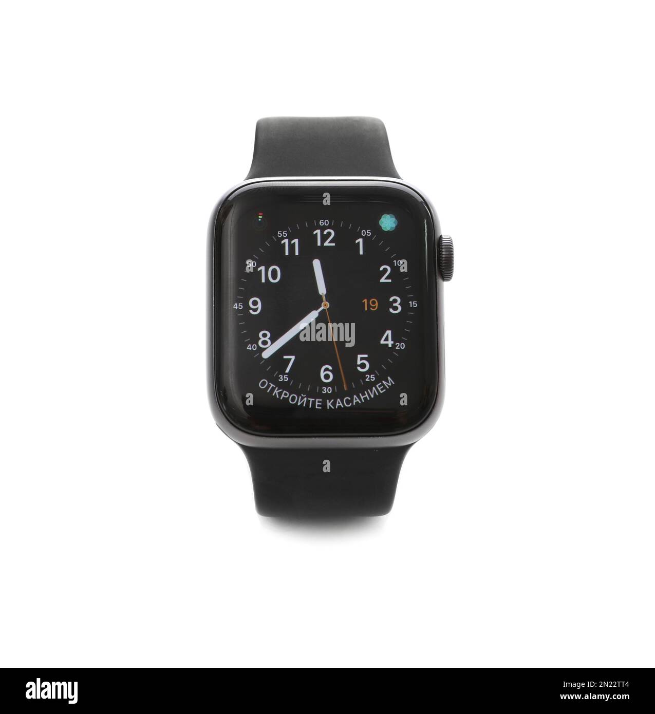 MYKOLAIV UKRAINE SEPTEMBER 19 2019 Apple Watch with analog clock face skin on screen against white background Stock Photo Alamy