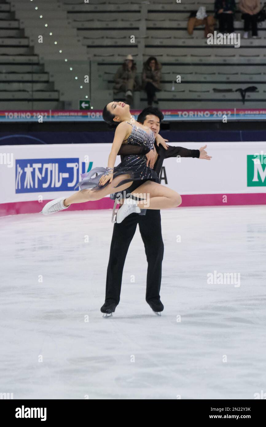 Hannah Lim and Ye Quan (KOR) perform during the Junior Ice Dance - Free Dance of the ISU Grand Prix of Figure Skating Final Turin at Palavela. Stock Photo