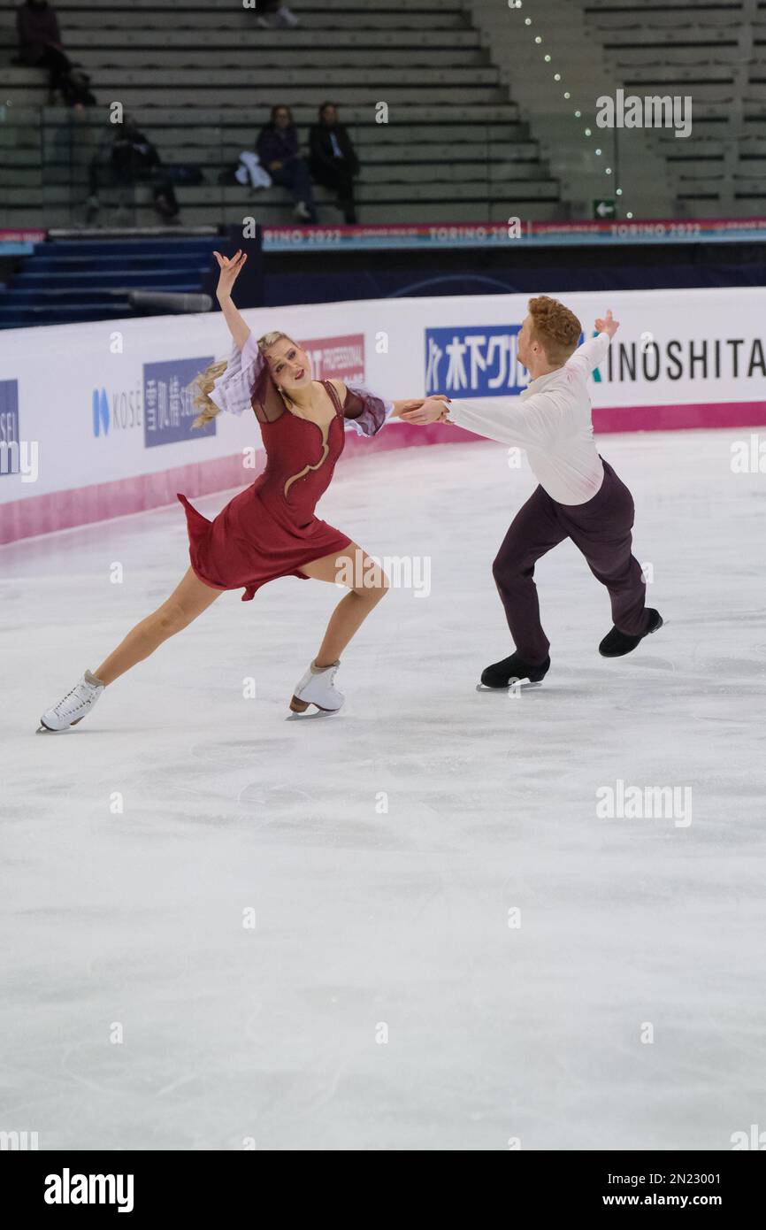 Nadiia Bashynska and Peter Beaumont (CAN) perform during the Junior Ice Dance - Free Dance of the ISU Grand Prix of Figure Skating Final Turin at Palavela. Stock Photo