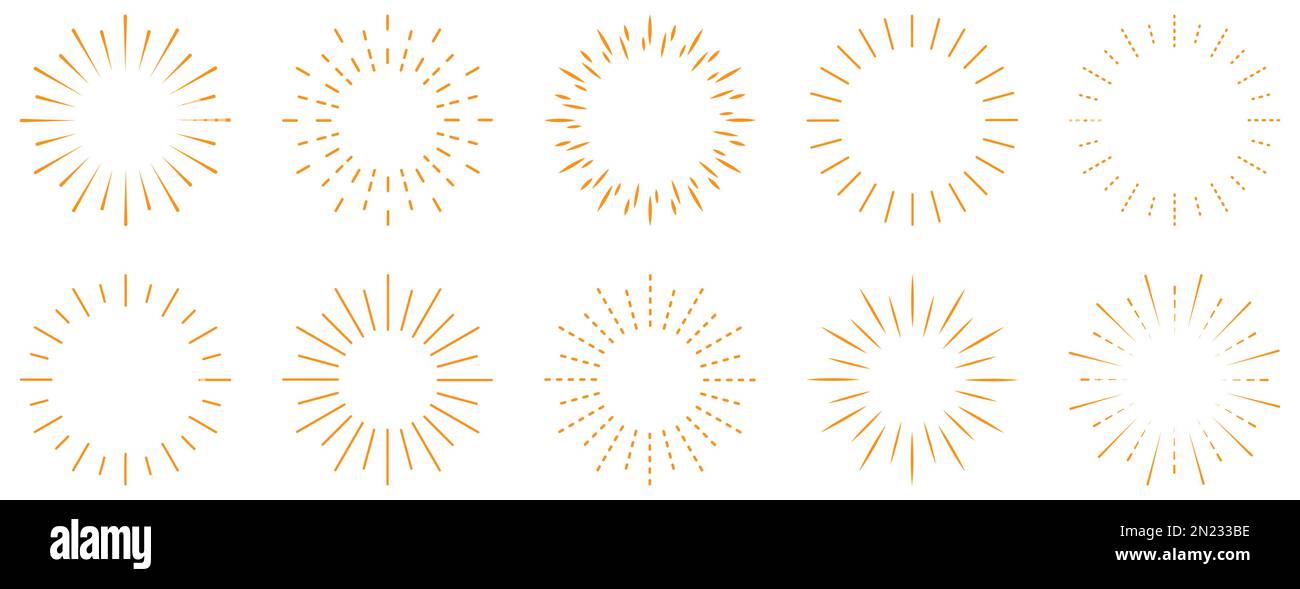 Set of sunset beams. Bursting sun rays. Fireworks. Design can use for web and mobile app. Vector illustration Stock Vector