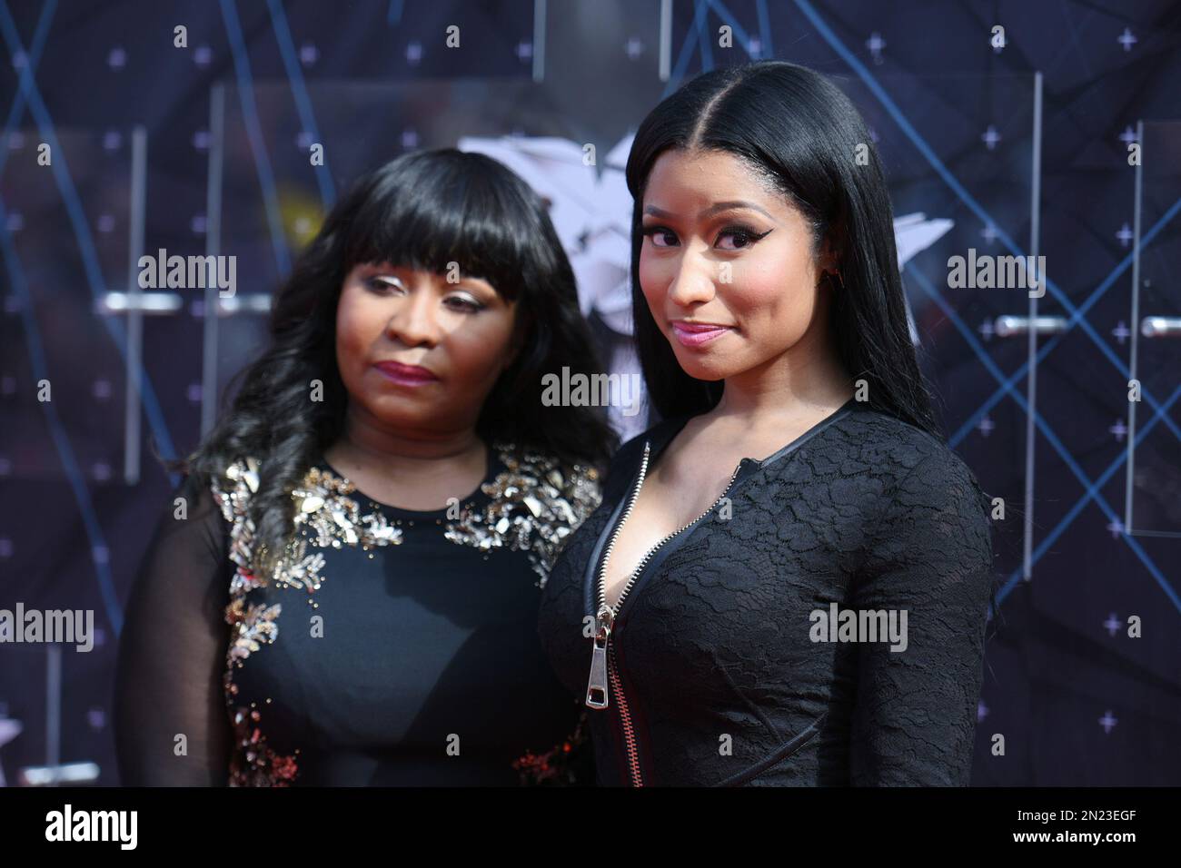 Carol Maraj, left, and Nicki Minaj arrive at the BET Awards at the