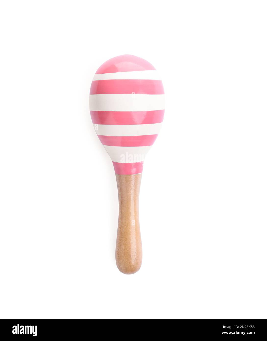 Wooden toy maraca on white background, top view Stock Photo