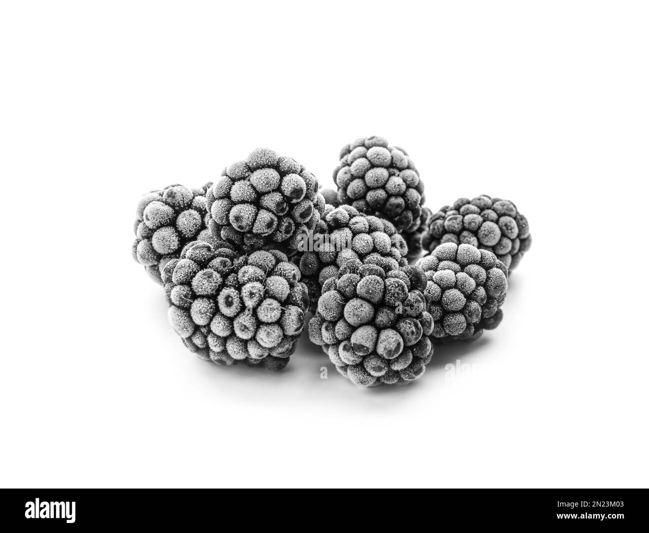 Heap of tasty frozen blackberries on white background Stock Photo Alamy