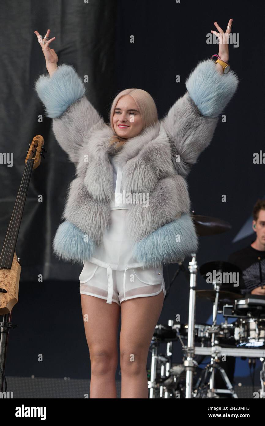 Singer Grace Chatto of the band Clean Bandit perform on the Pyramid ...