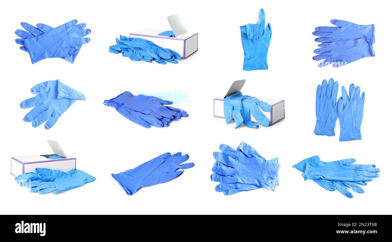 Set of medical gloves on white background. Banner design Stock Photo
