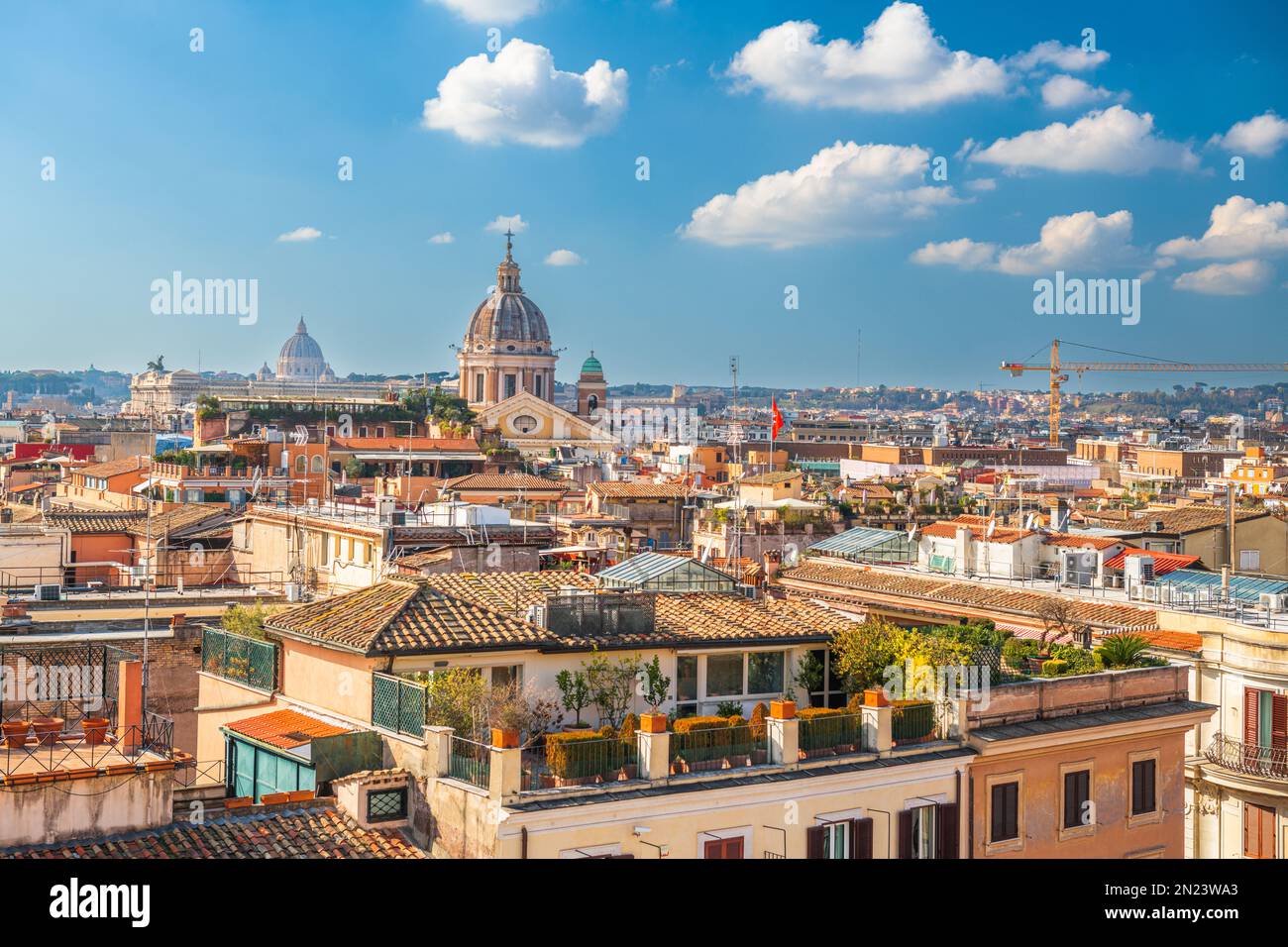Rome, Italy rooftop skyline in the afternoon with the Vatican in the distance. Stock Photo