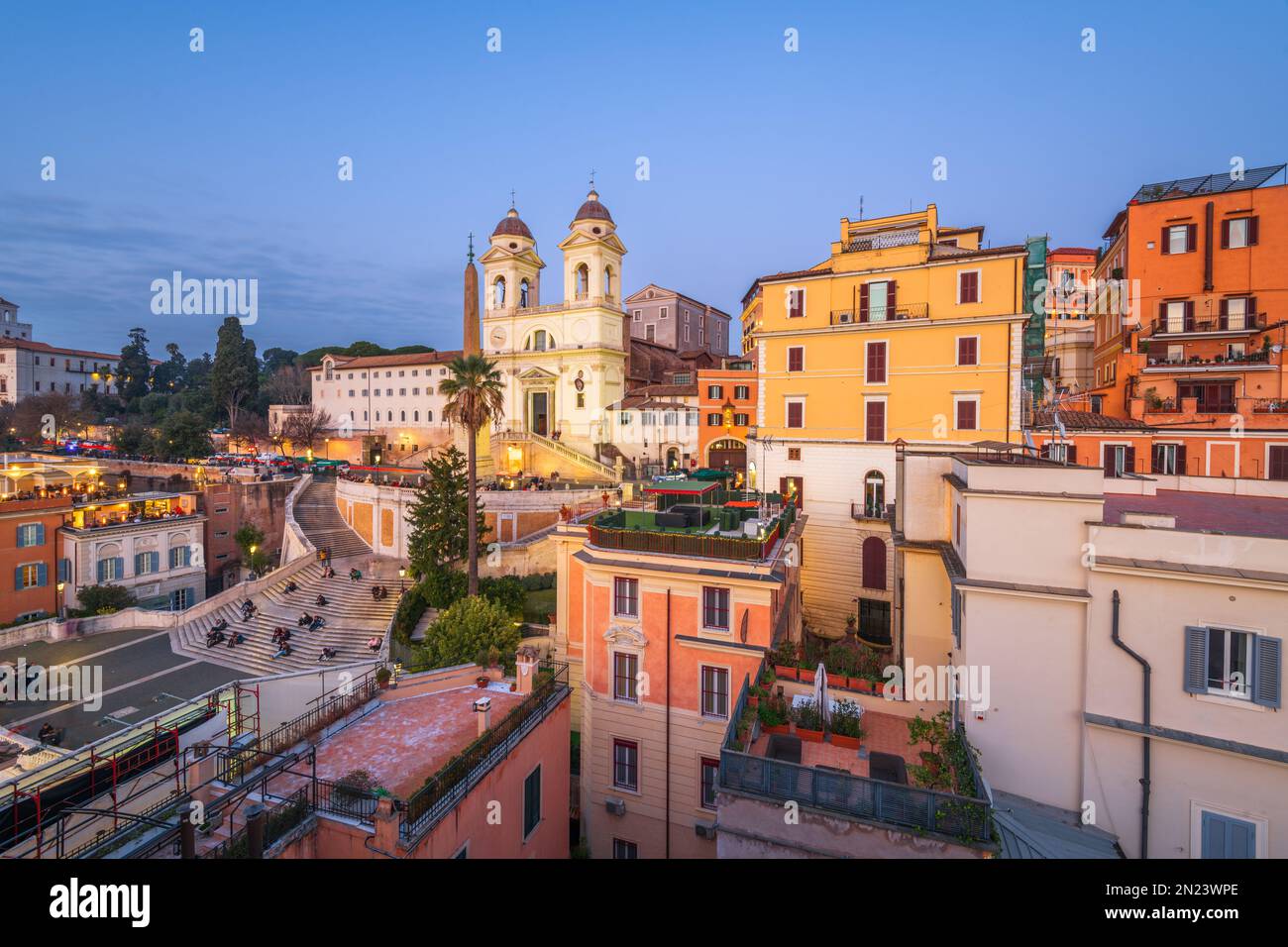 Rome, Italy overlooking the Spanish Steps at night. Stock Photo