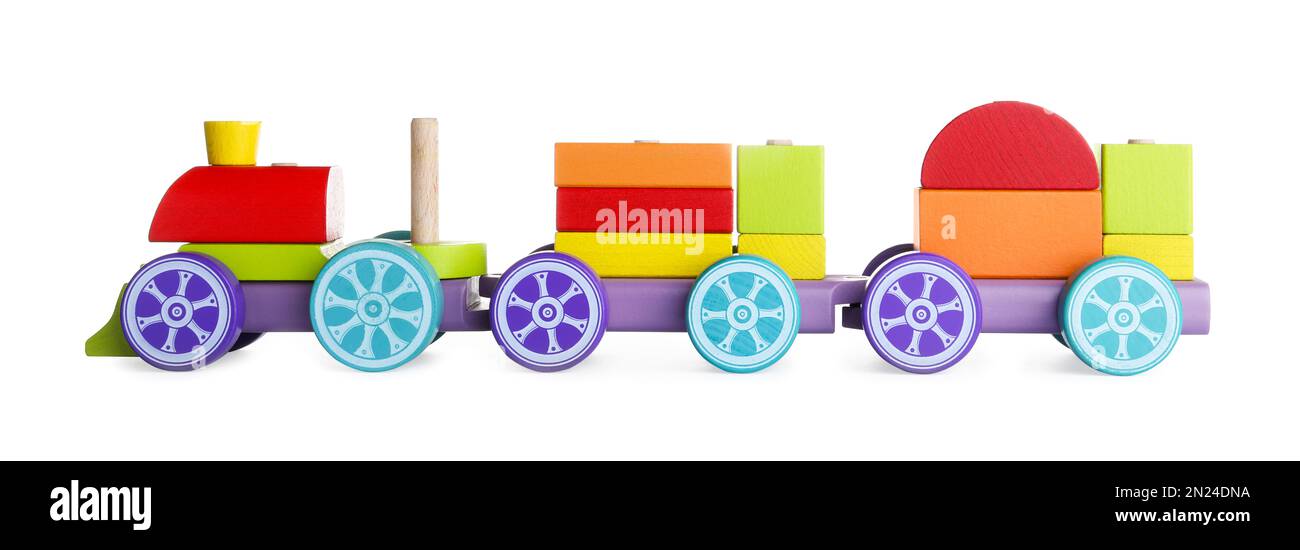 White Train Set Colorful wooden toy train isolated on white Stock Photo - Alamy