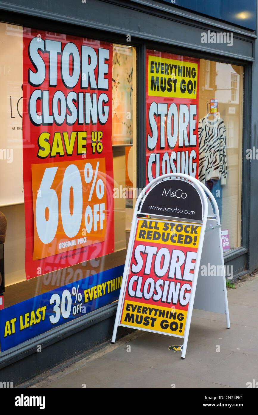 The closing down sale at the M&Co / M & Co shop in Wokingham, Berkshire Stock Photo