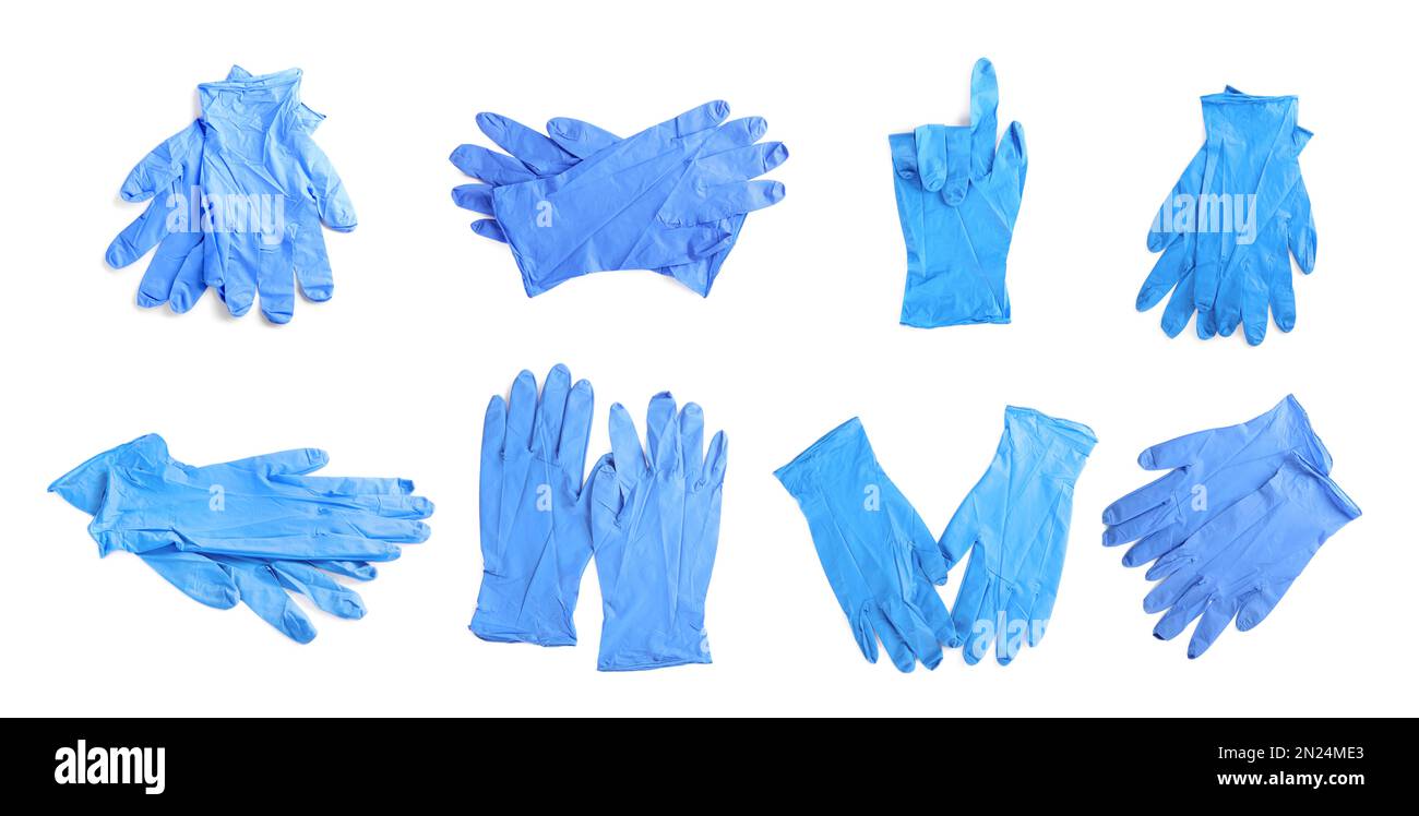 Set of medical gloves on white background. Banner design Stock Photo