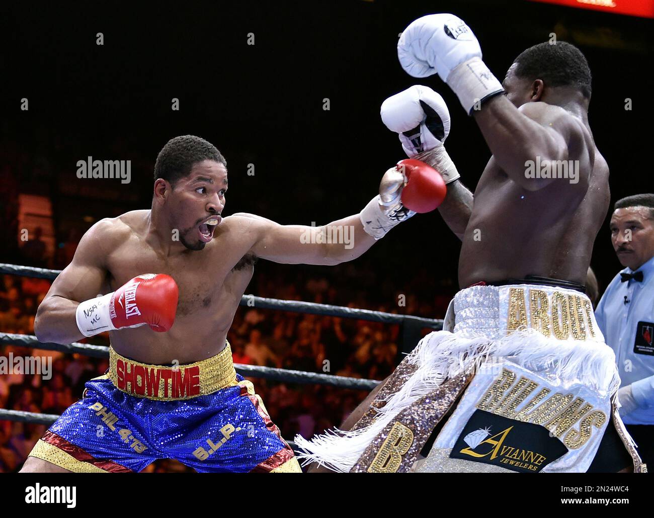 Adrien Broner, left, and Shawn Porter battle during a welterweight