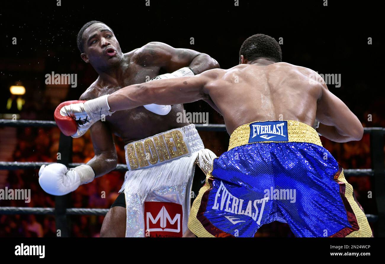 Adrien Broner, left, and Shawn Porter battle during a welterweight
