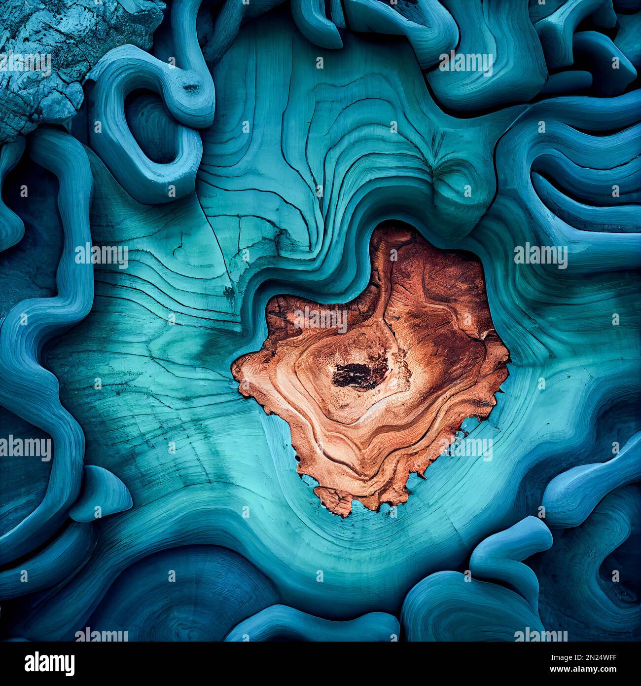 Sea blue Burl wood surface abstract background. Decorative timber panel ...
