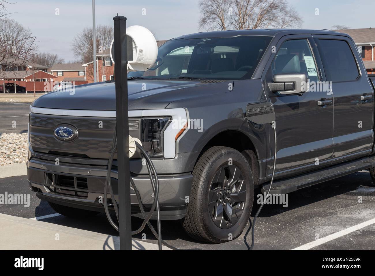 Kokomo Circa February 2023 Ford F150 Lightning display. Ford offers