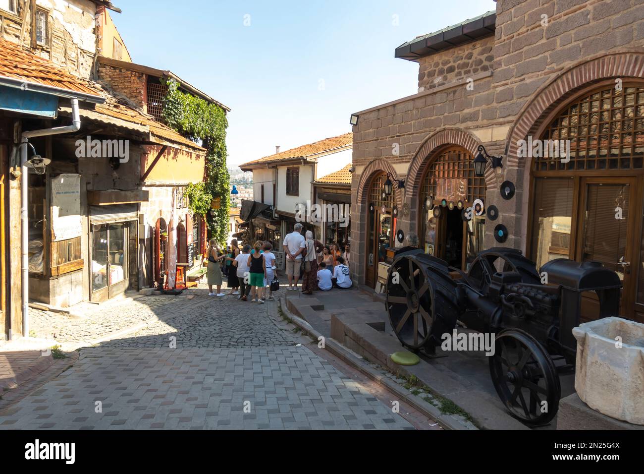 Tourism Ankara. Historic central cobbled street with museums, cafes, markets, shops in Altındağ/Ankara Turkey Stock Photo