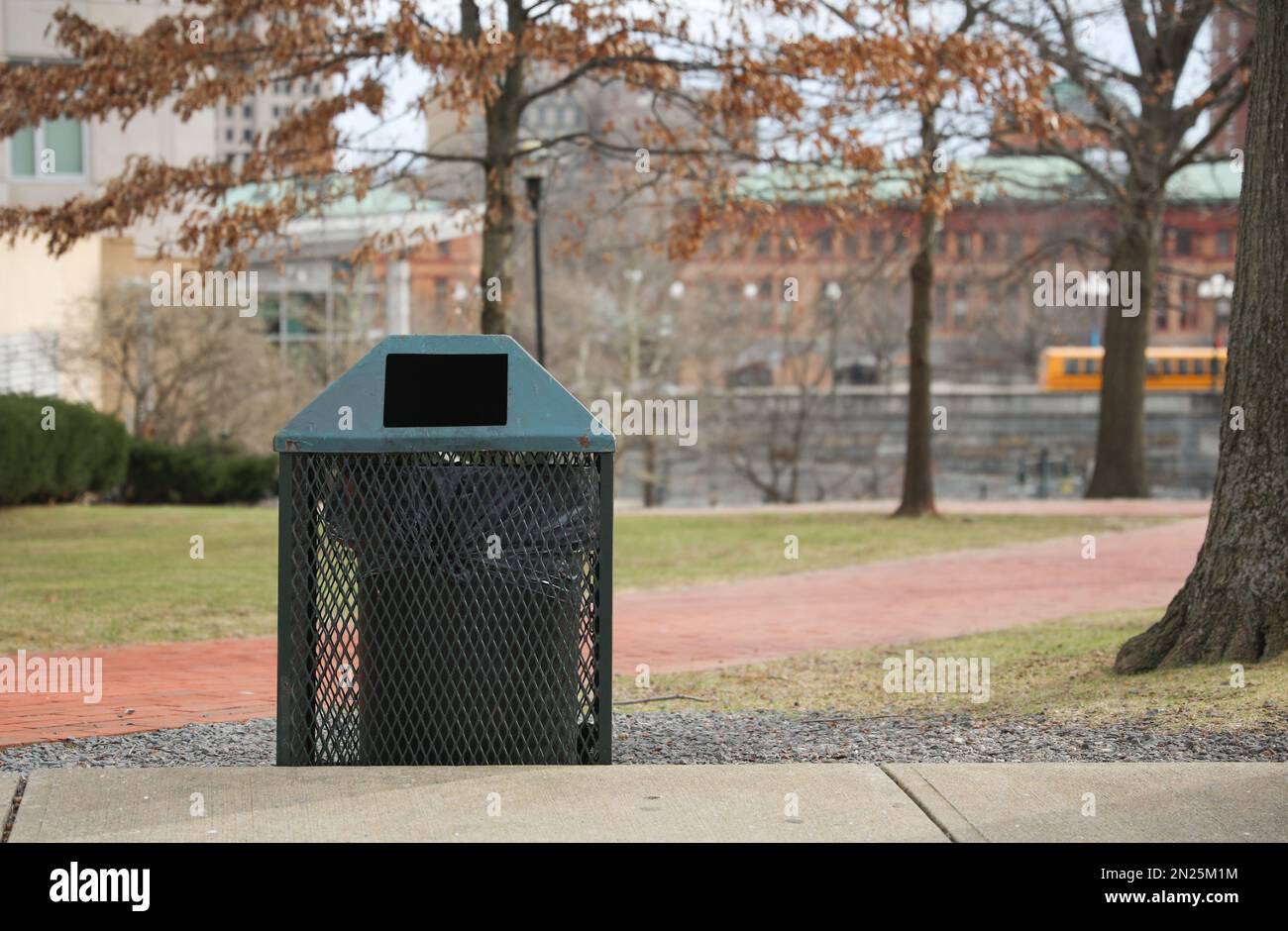 Recycling Bins public garbage trashcans Stock Photo Alamy