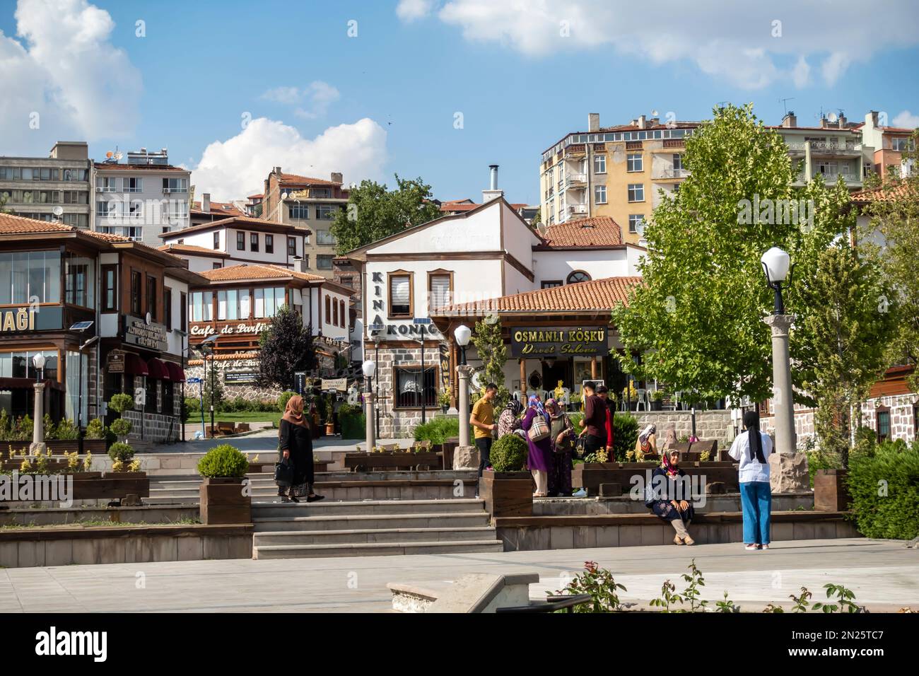 Talatpasa Blvd central Altindag Ankara, traditional houses, Turkish shops, salons, Stock Photo