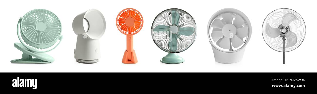 Set of different fans on white background, banner design Stock Photo ...