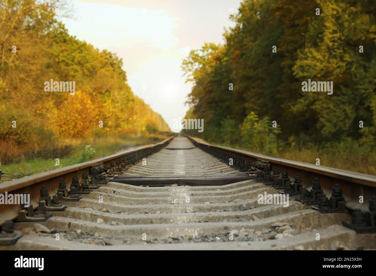 Railway line with track ballast in countryside. Train journey Stock Photo Alamy