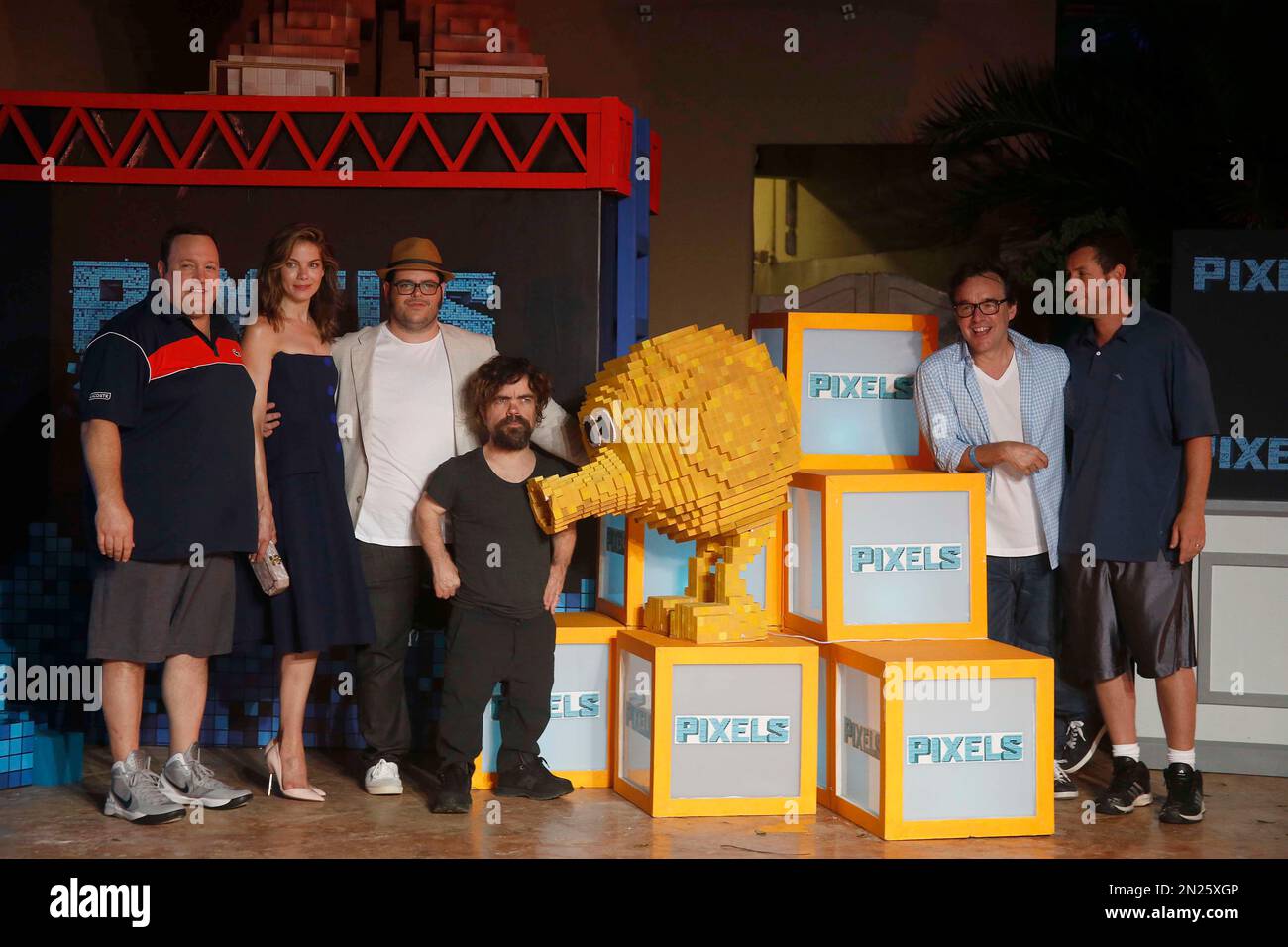 Actors Kevin James, left, Michelle Monaghan, second left, Josh Gad ...