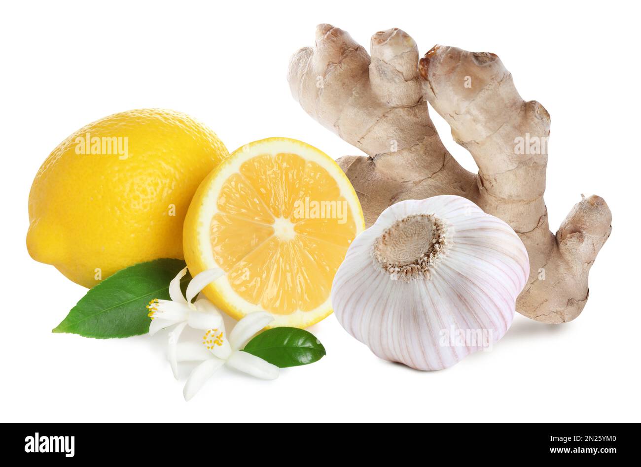Ginger root, garlic and lemon on white background Stock Photo Alamy