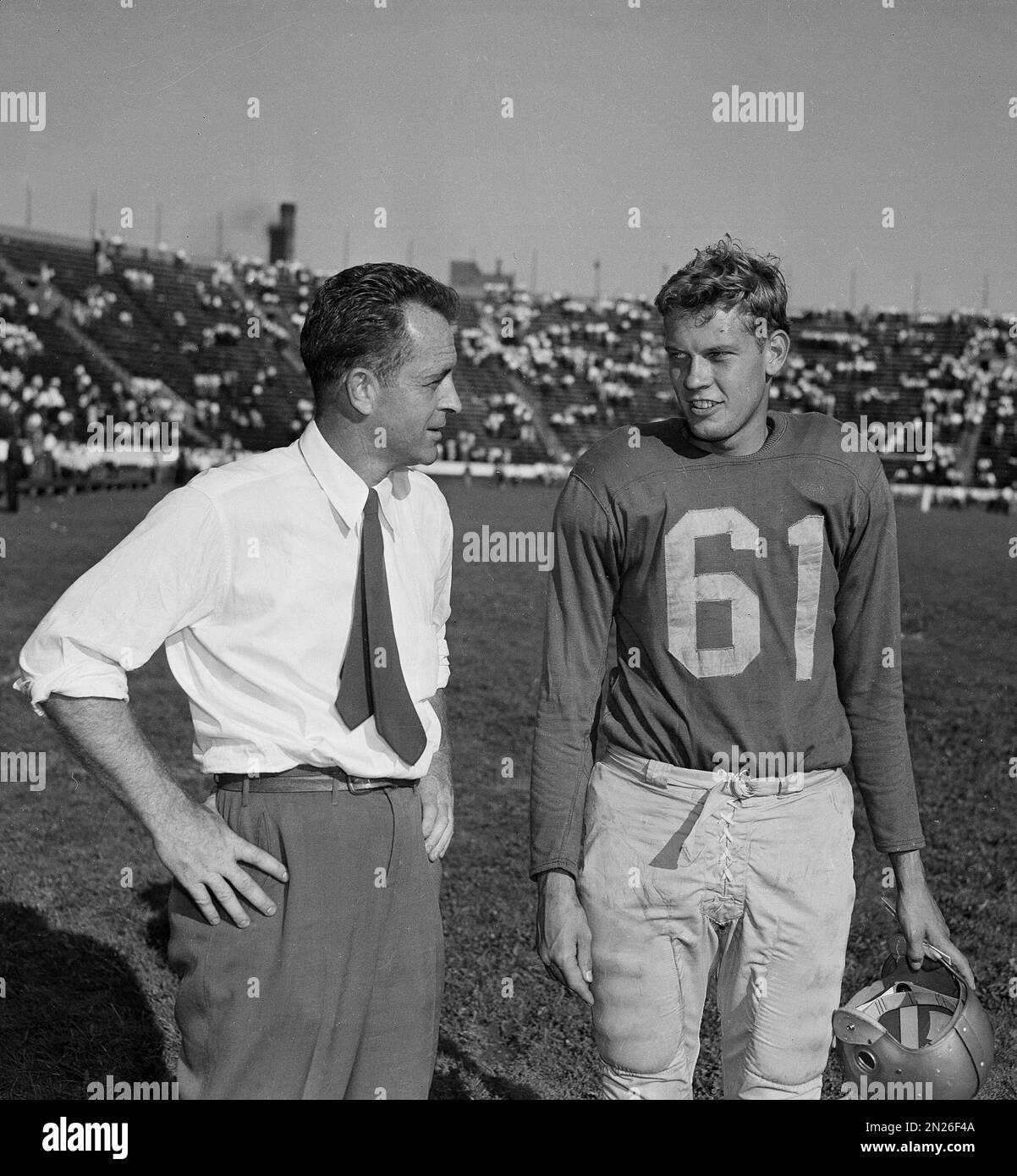 Buffalo Bills' head coach Lowell "Red" Dawson, left and his star