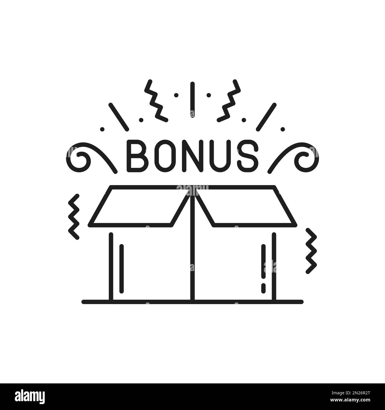 Open box with bonus sign and confetti explosion inside isolated outline ...
