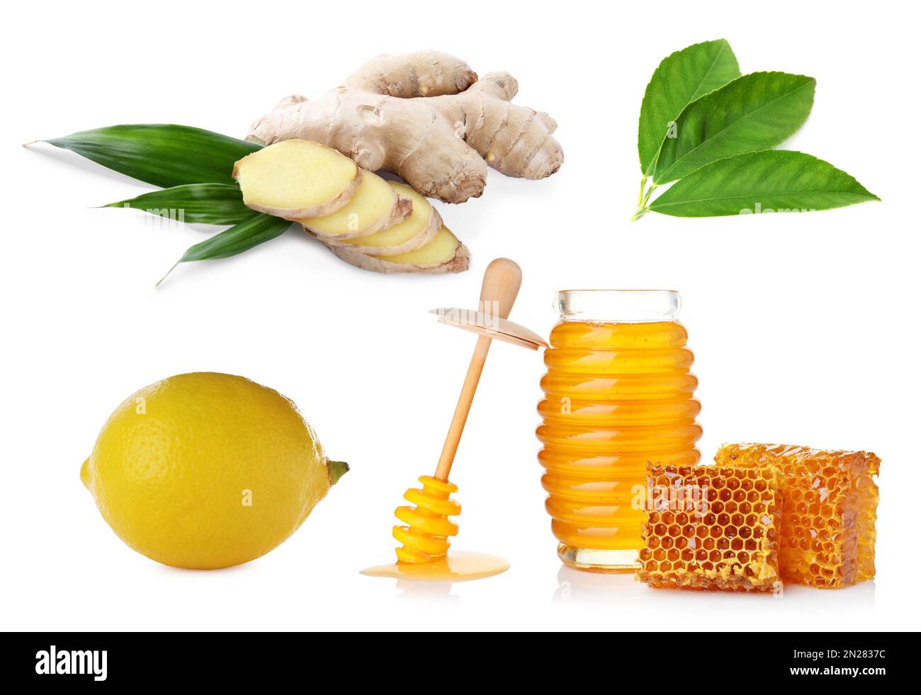 Ginger root, lemon and honey on white background Stock Photo Alamy