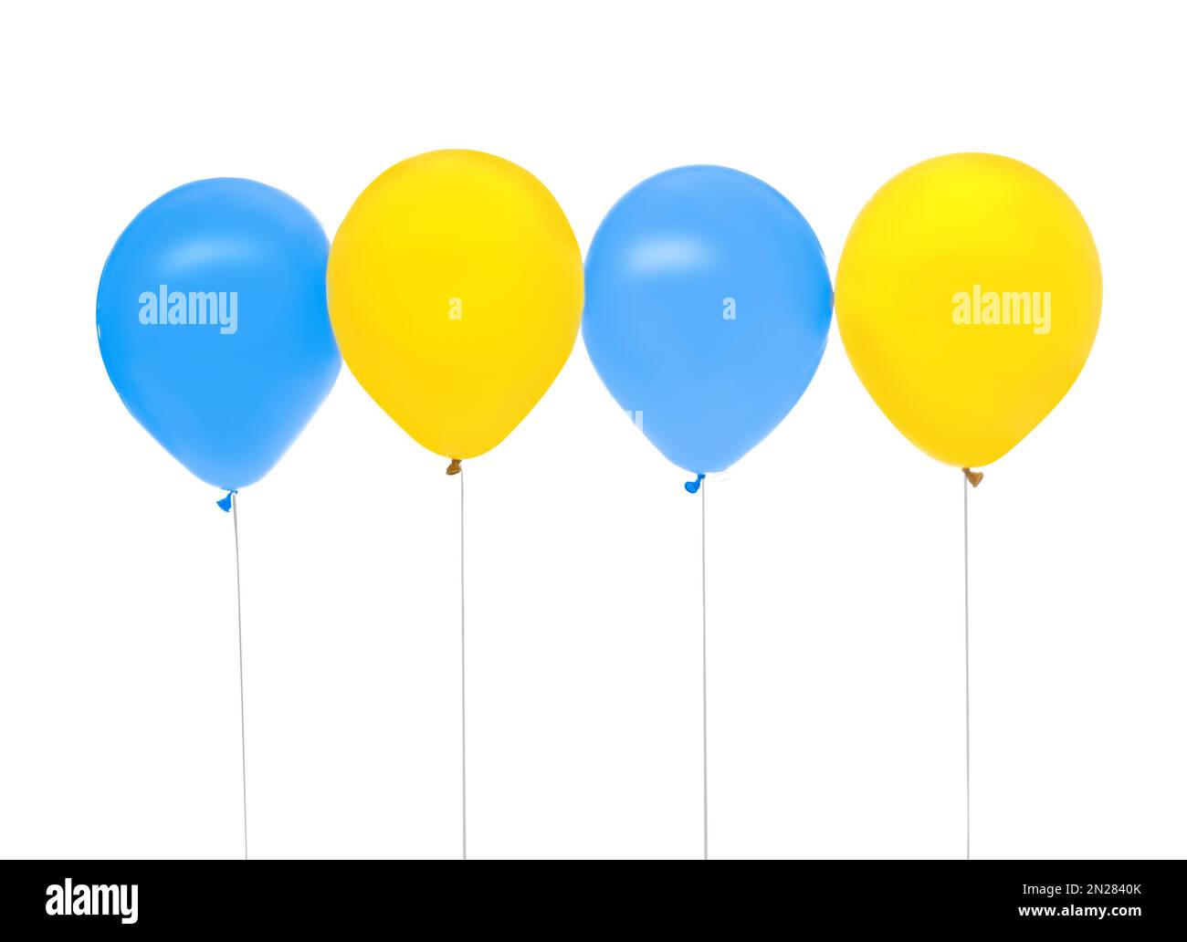 Four balloons in colors of Ukrainian flag on white background Stock Photo