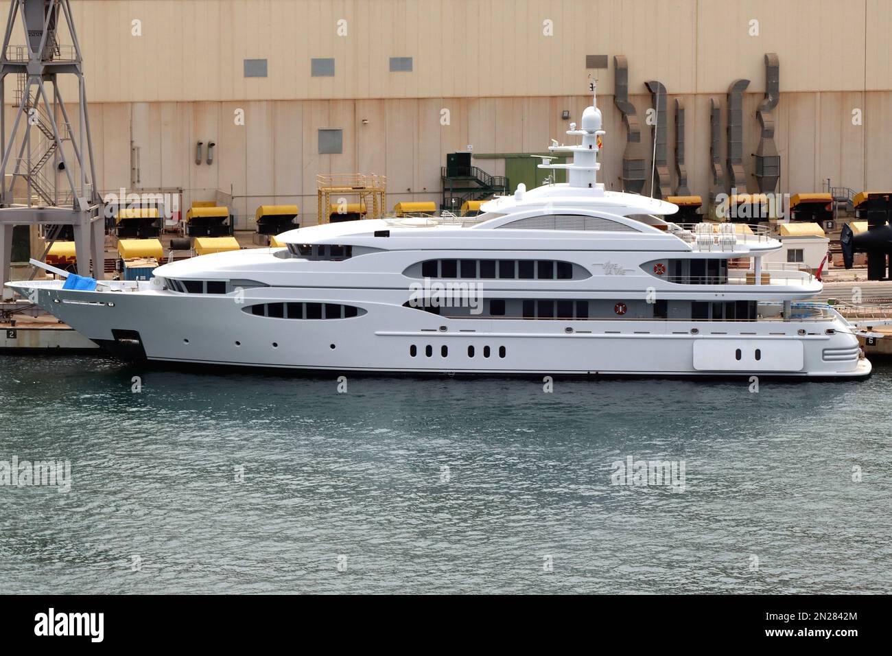 High end luxury Superyacht “Vive la Vie” owned by Swiss billionaire Willy Michel, moored at the Navantia Servicing Facility, Cartagena, Spain Stock Photo