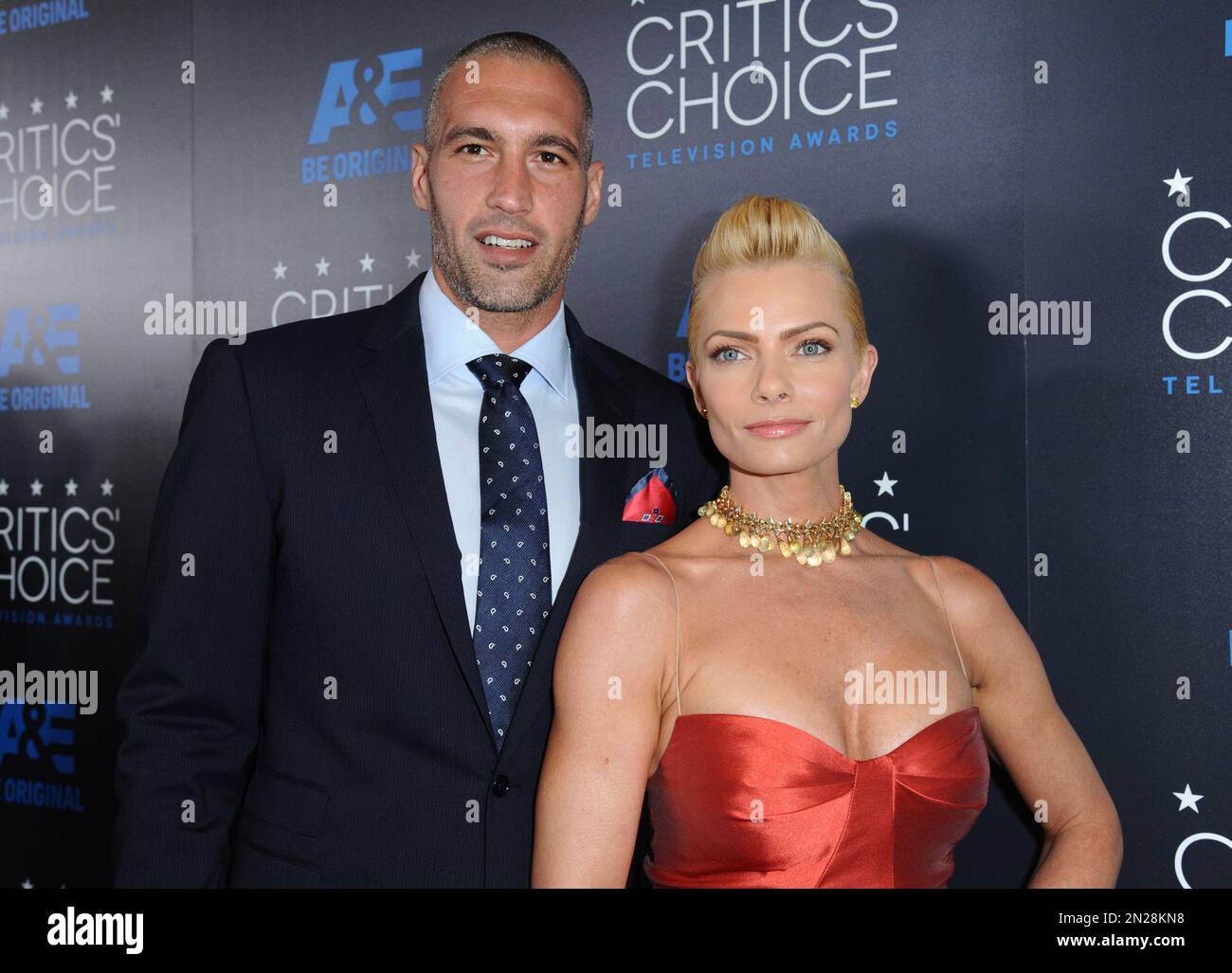 Hamzi Hijazi, left, and actress Jaime Pressly arrive at the Critics' Choice Television Awards at