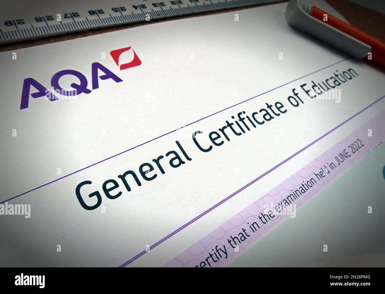AQA - General Certificate of Education - GCE, following English A-Level examinations Stock Photo