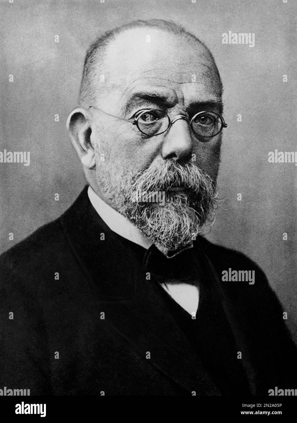 1908 ca, GERMANY : The german  Doctor ROBERT KOCH ( 1843 - 1910 ). He became famous for the discovery of the anthrax bacillus ( 1877 ), the tuberculosis bacillus ( 1882 ) and the cholera vibrio ( 1883 ) and for his development of Koch's postulates. He was awarded the NOBEL Prize in Physiology or Medicine for his tuberculosis findings in 1905 . He is considered one of the founders of bacteriology Unknown photographer .  - BATTERIOLOGO - TBC - BATTERIOLOGIA - TUBERCOLOSI - ANTRACE - PREMIO NOBEL per la MEDICINA - VIROLOGIA - VIRUS - VIROLOGO - MEDICIN - SCIENZA - SCIENZIATO - BIOLOGIA - BIOLOGY Stock Photo