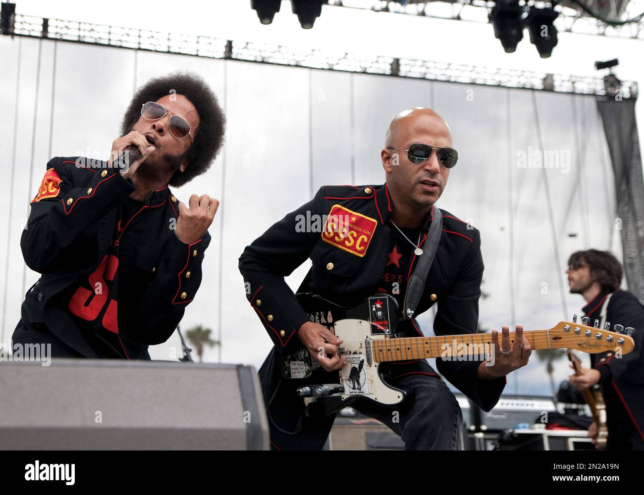 Guitarist Tom Morello (R) and vocalist Boots Riley of Street Sweeper