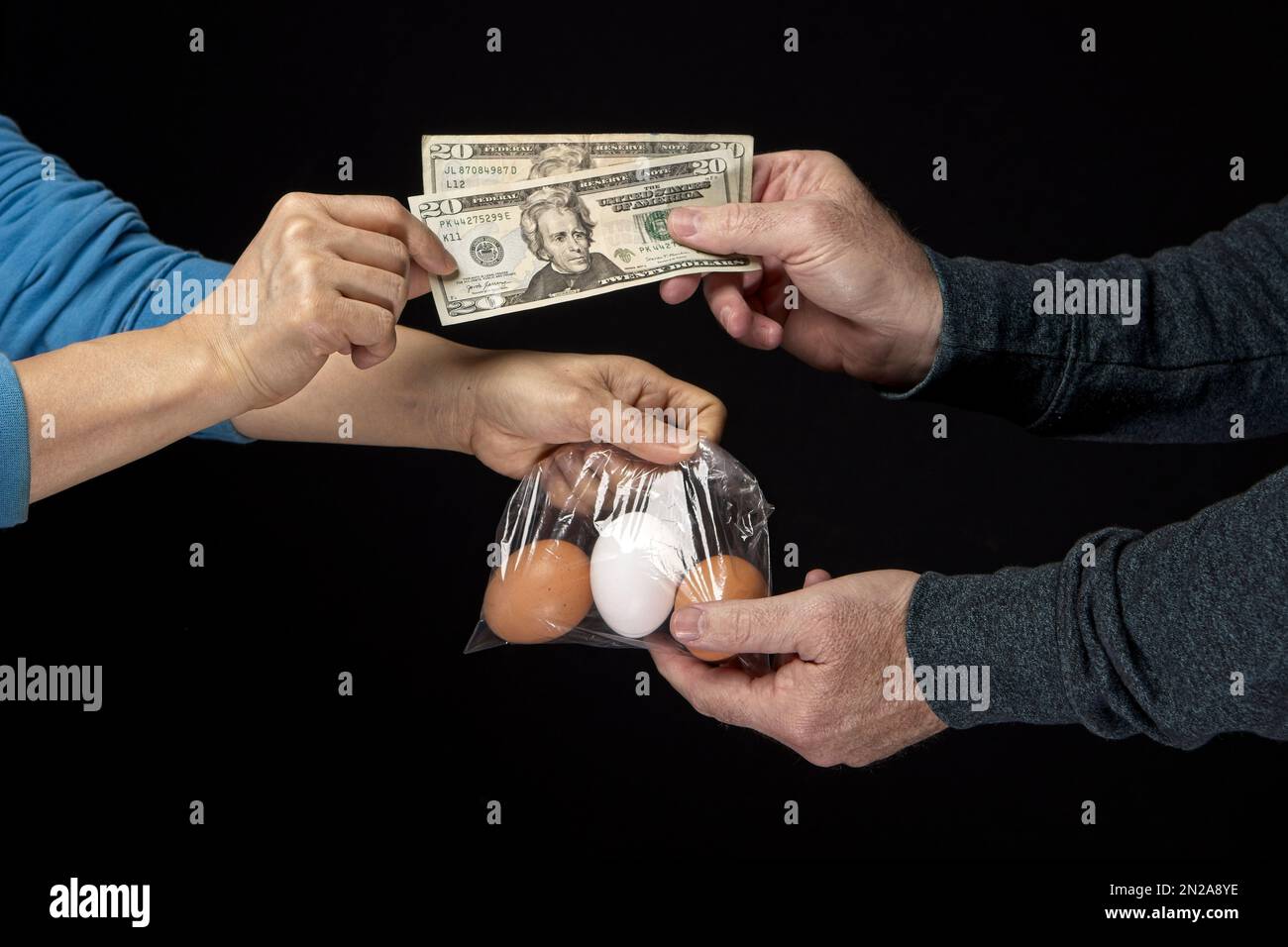 A concept photo showing just how expensive eggs are by exchanging three