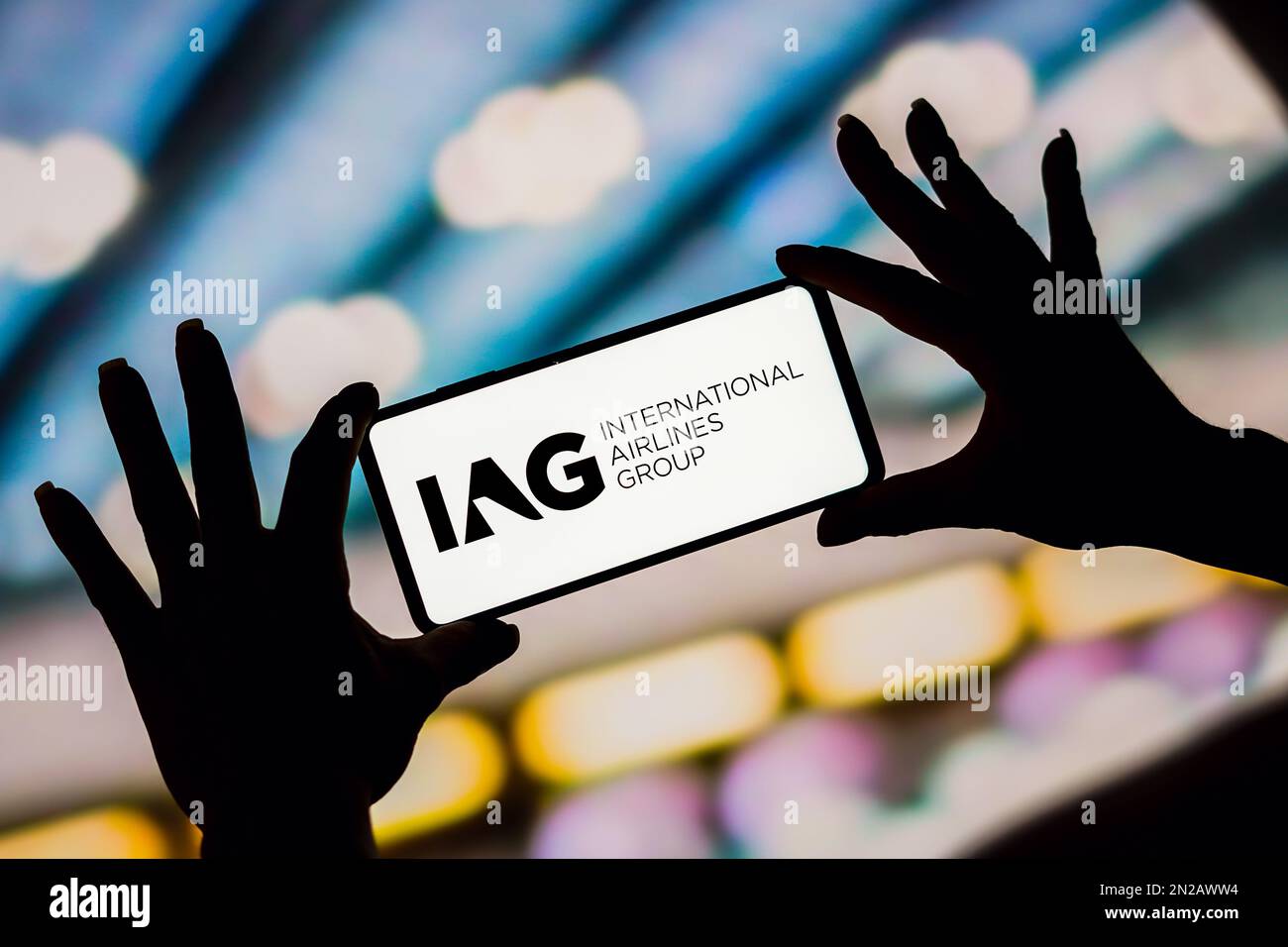 Brazil. 06th Feb, 2023. In this photo illustration, the International Airlines Group (IAG) logo is displayed on a smartphone screen. Credit: SOPA Images Limited/Alamy Live News Stock Photo