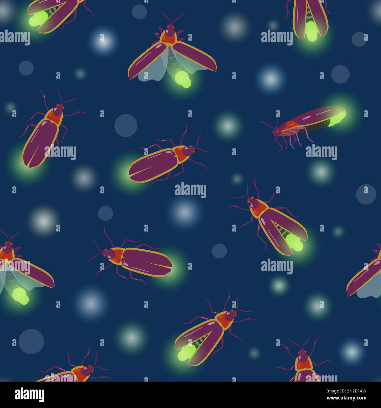 Seamless pattern with firefly insects flying with different angles