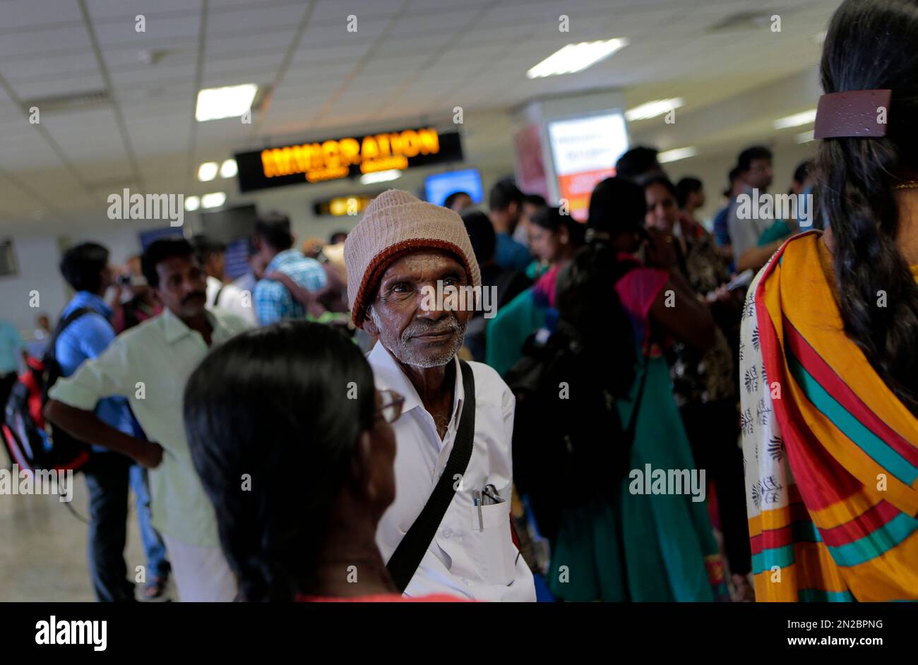 Sri Lankan ethnic Tamils who returned from southern India gather at