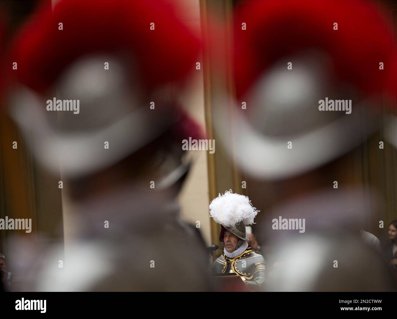 Swiss Guard commander Lt. Col. Christoph Graf delivers his speech