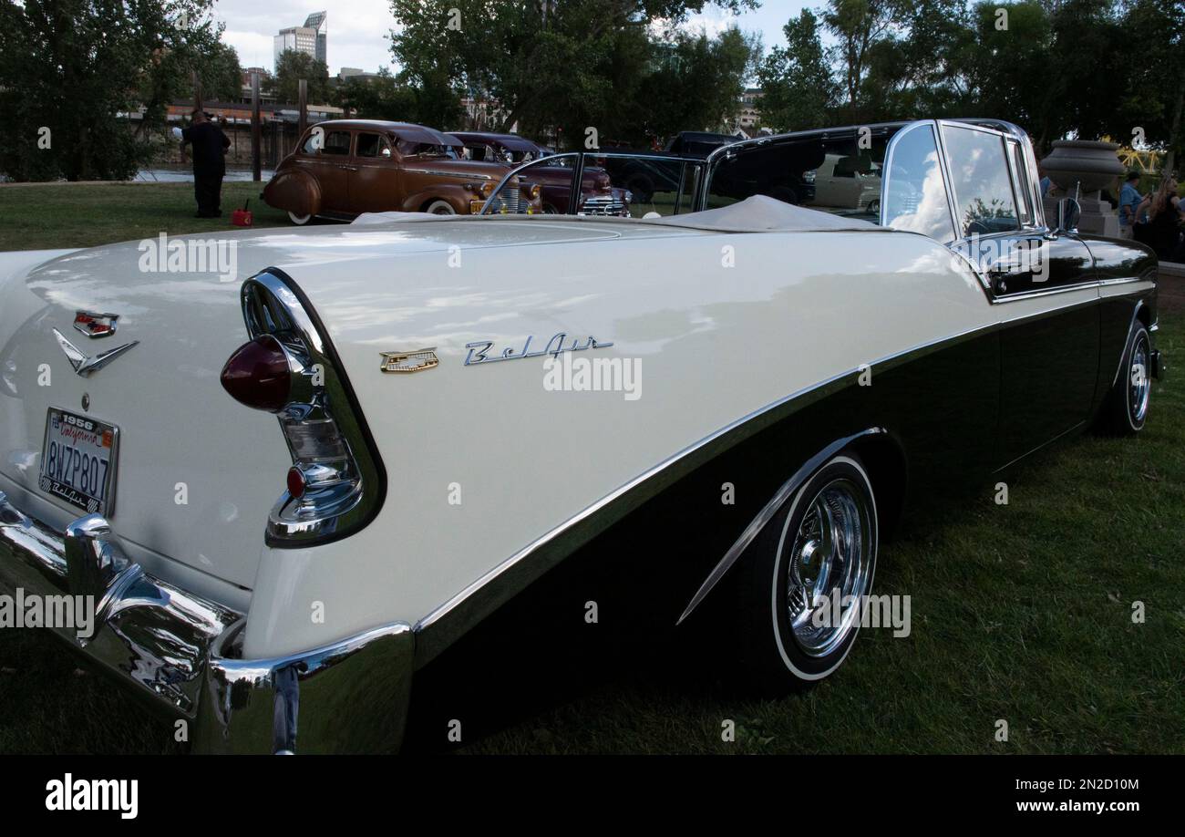 The 1956 chevrolet bel air lowrider on the Sacramento waterfront park Stock Photo