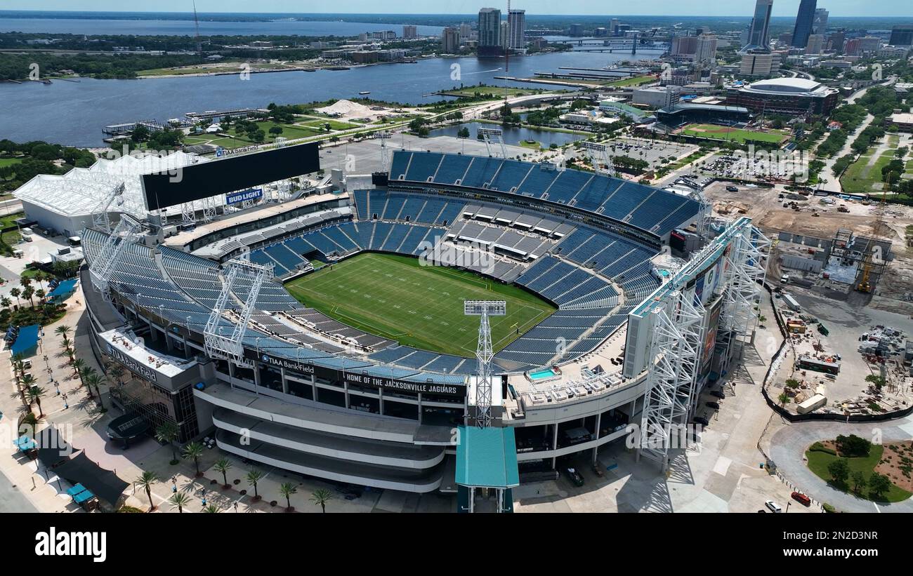 An aerial shot of the TIAA Bank Field football stadium in Jacksonville Stock Photo