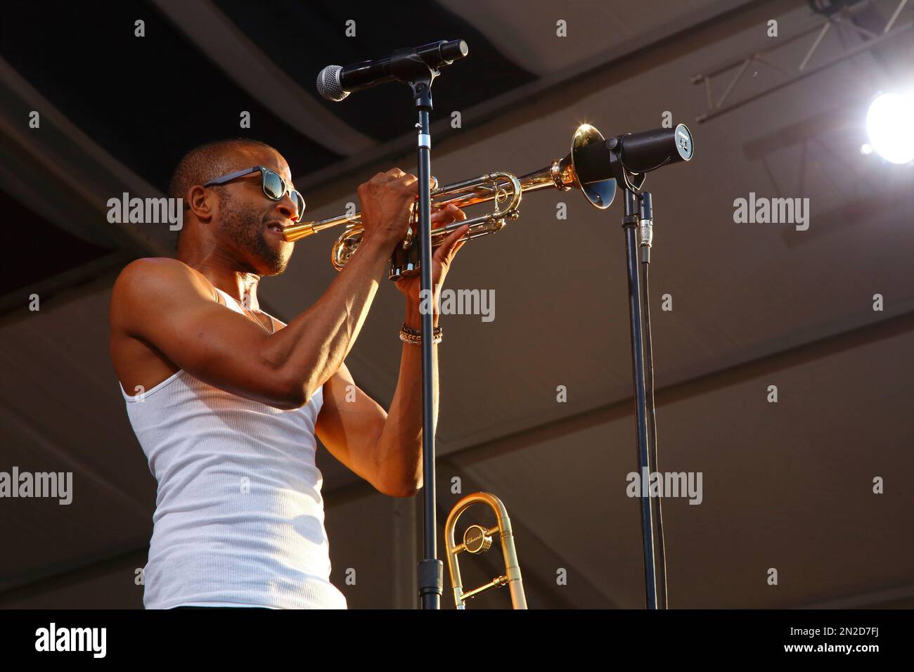 Troy Andrews aka Trombone Shorty performs at the New Orleans Jazz & Heritage Festival on Sunday
