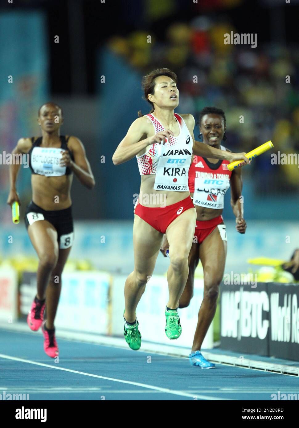 Japan's Manami Kira sprints to the finish line in the Women's 4x400